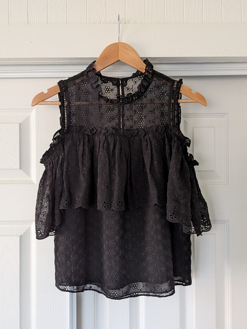 Rebecca Taylor Black Silk Top Cold Shoulder Fall Quiet Luxury Going Out Party 8